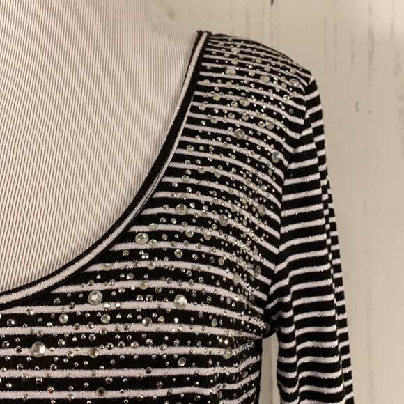 Cache NWOT Crystal Embellished Striped Top With Ruched Sides - Picture 4 of 16